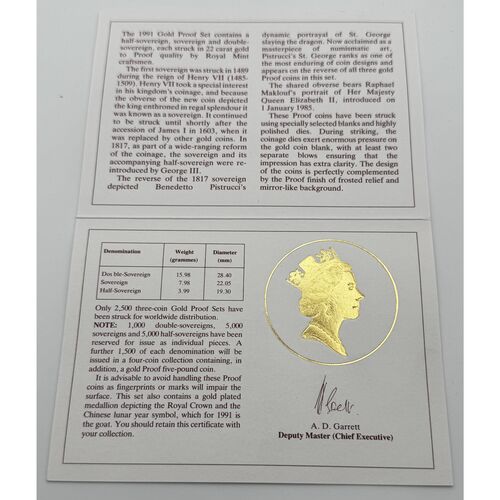 Stunning 1991 Queen Elizabeth 11 three coin gold proof set