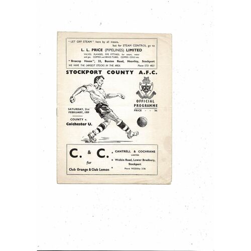 1958/59 Stockport County v Colchester United Football Programme