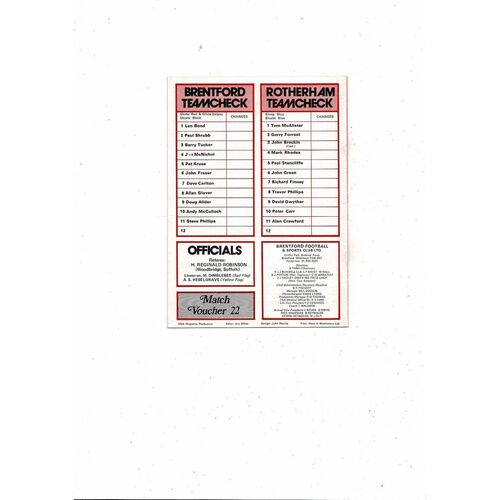 1978/79 Brentford v Rotherham United Football Programme
