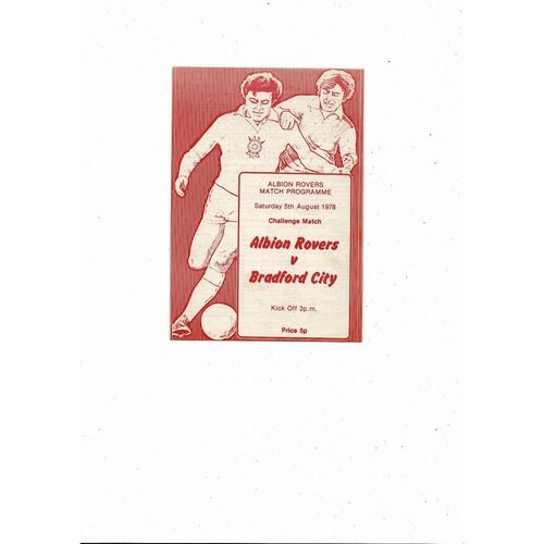 Albion Rovers v Bradford City Friendly Football Programme 1978/79