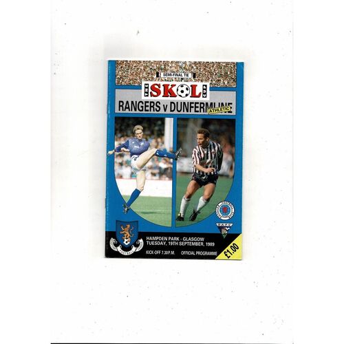 1989/90 Rangers v Dunfermline Scottish League Cup Semi Final Programme