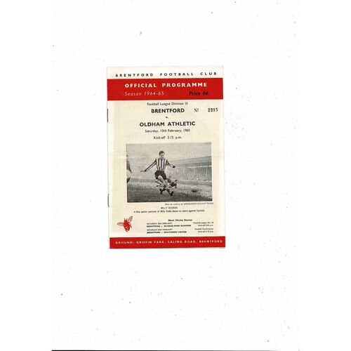 1964/65 Brentford v Oldham Athletic Football Programme