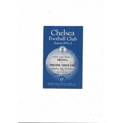 1951/52 Chelsea v Preston Football Programme