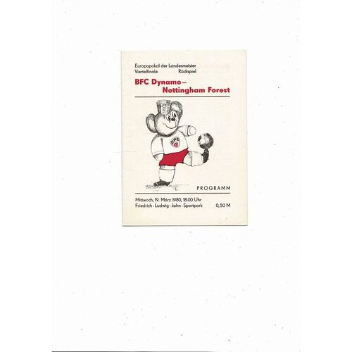 Dynamo Berlin v Nottingham Forest European Cup Football Programme 1979/80