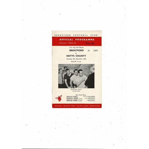 1964/65 Brentford v Notts County FA Cup Football Programme