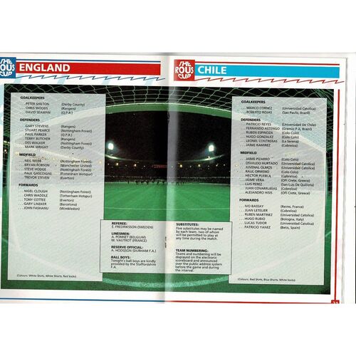 1989 England v Chile Football Programme