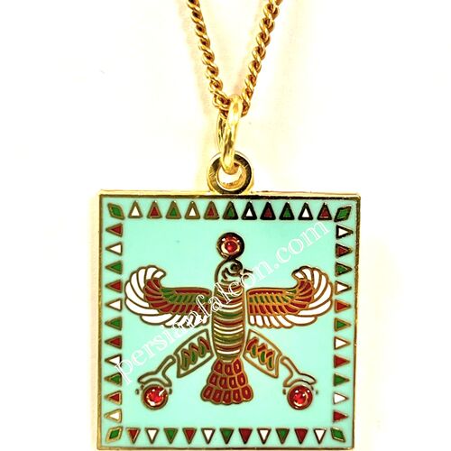 The Persian Falcon. Blue Turquoise with 3 Red Stones. Pendant.