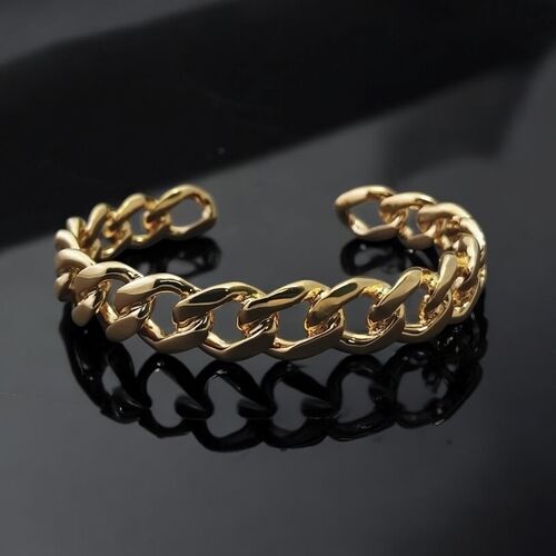 Gold plated curb link cuff bangle