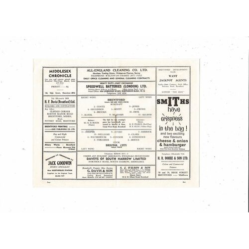 1963/64 Brentford v Bristol City Football Programme