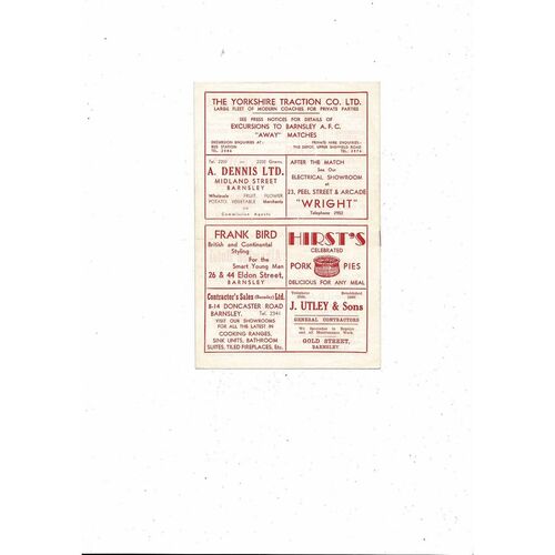 1958/59 Barnsley v Lincoln City Football Programme