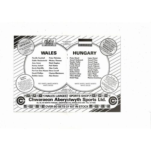 1985 Wales v Hungary International Football Programme @ Cardiff City