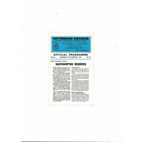 Tottenham Hotspur v Southampton Football Combinaton Programme 1970/71