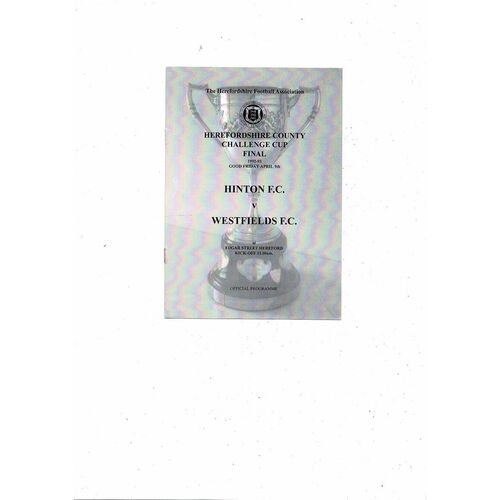 1992/93 Hinton v Westfields Herefordshire County Cup Final Football Programme