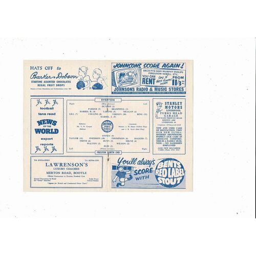1959/60 Everton v Preston Football Programme