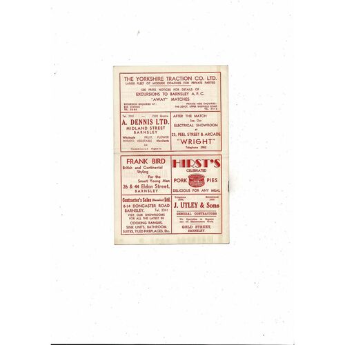 1958/59 Barnsley v Swansea Football Programme