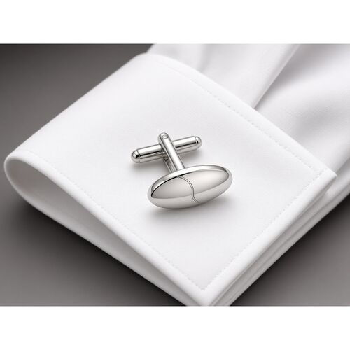 Polished Oval Chrome Silver Cufflinks with Toggle Closure – Size One – 20mm x 6mm (One Pair)