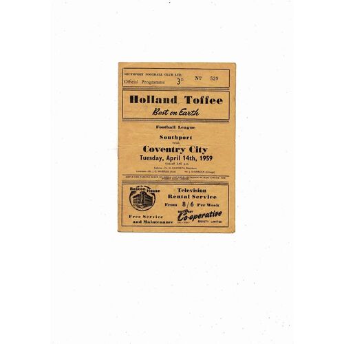 1958/59 Southport v Coventry City Football Programme