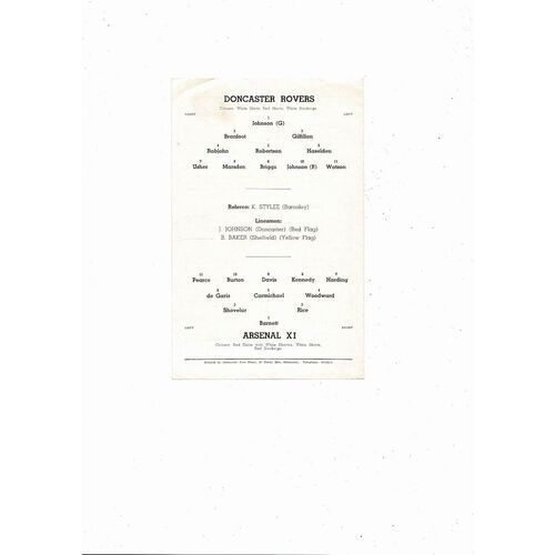 Doncaster Rovers v Arsenal X1 Friendly Football Programme 1970/71