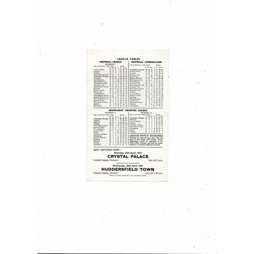 Tottenham Hotspur v Queens Park Rangers Football Combiation Programme 1970/71