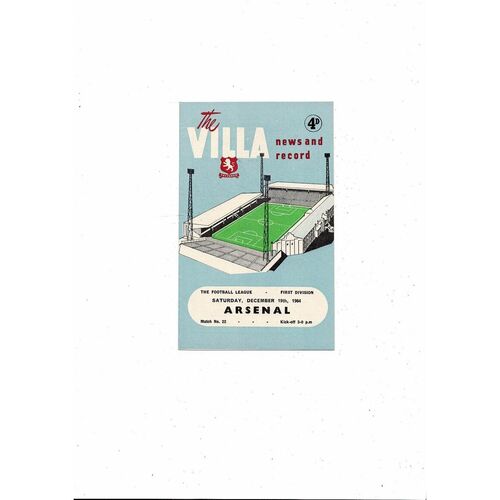 1964/65 Aston Villa v Arsenal Football Programme