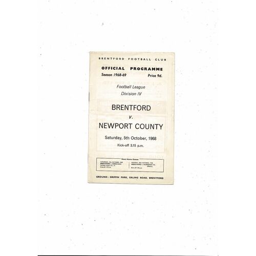 1968/69 Brentford v Newport County Football Programme
