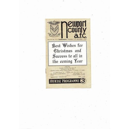 1958/59 Newport County v Southampton Football Programme