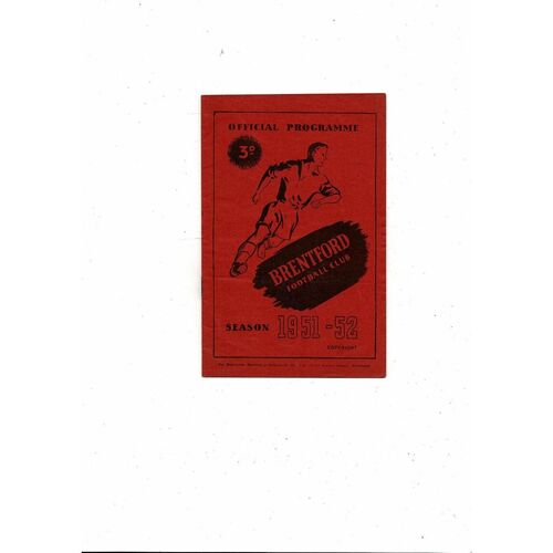 1951/52 Brentford v Queens Park Rangers Football Programme