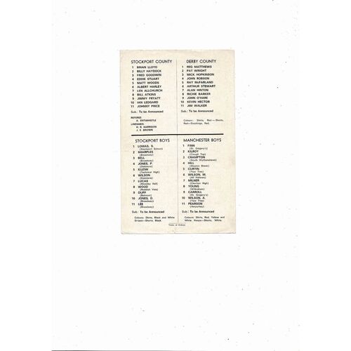 Stockport County v Derby County Friendly Football Programme 1967/68
