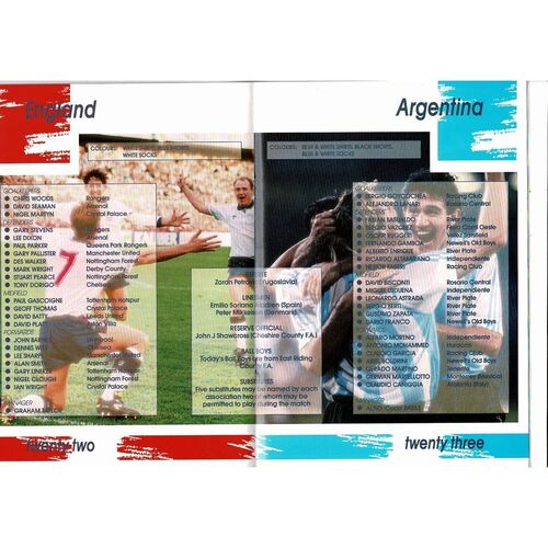 1991 England v Argentina Football Programme