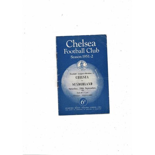 1951/52 Chelsea v Sunderland Football Programme