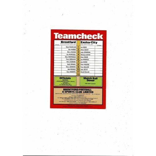 1981/82 Brentford v Exeter City FA Cup Football Programme