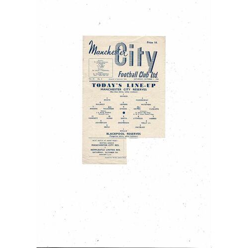 Manchester City v Blackpool Central League Football Programme 1955/56