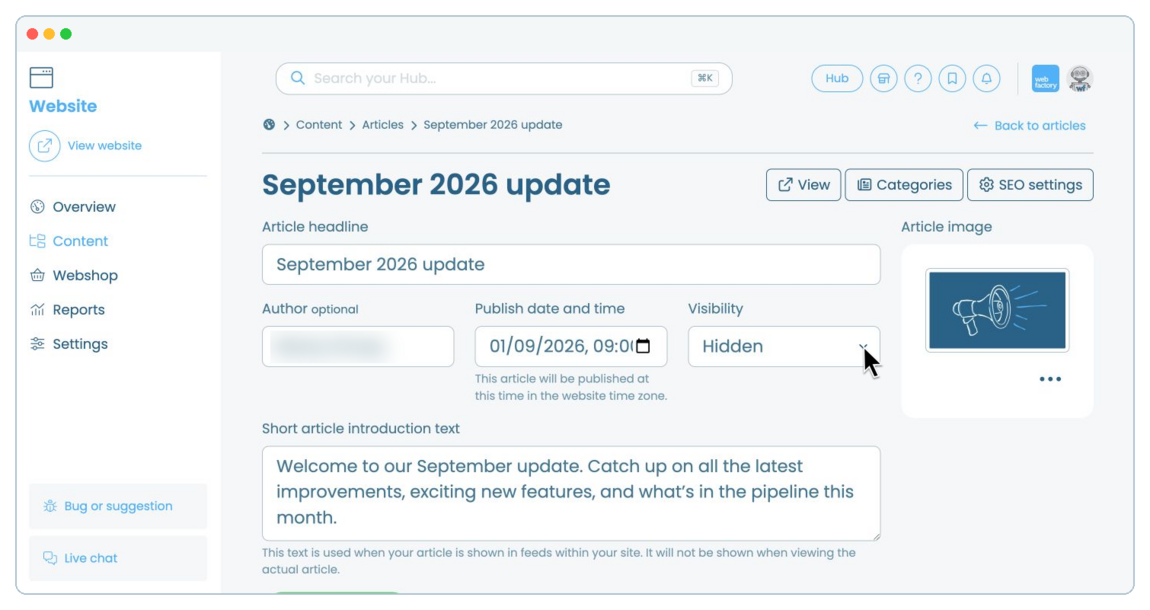 How to edit, schedule, unpublish or remove a blog article | Webfactory Support | Webfactory