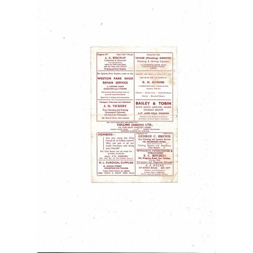 1964/65 Kingstonian v Bromley FA Amateur Cup 3rd Replay Football Programme