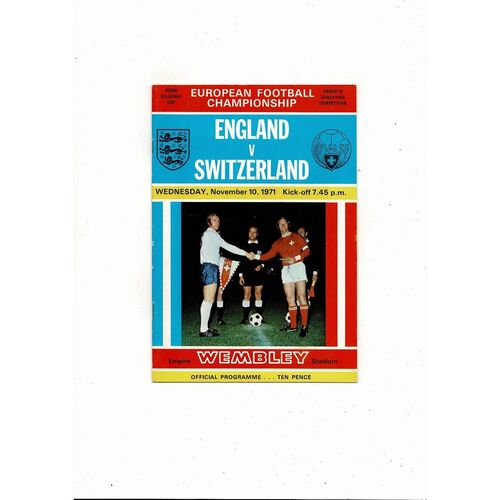 1971 England v Switzerland Football Programme