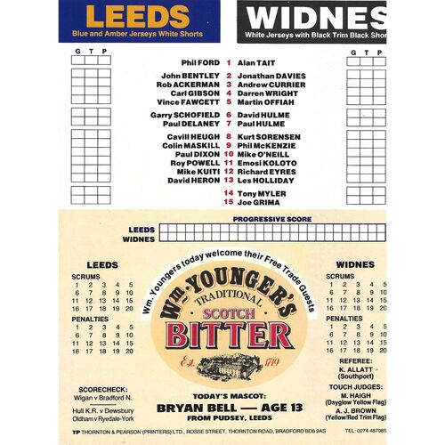 1989/90 Leeds v Widnes (06/05/1990) Premiership Play-Off Round Two Rugby League Programme