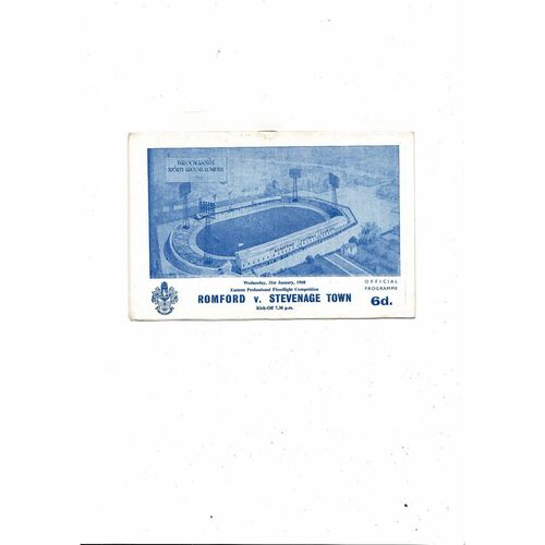 1967/68 Romford v Stevenage Town Eastern Floodlight Cup Football Programme