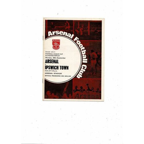 1970/71 Arsenal v Ipswich Town League Cup Replay Football Programme