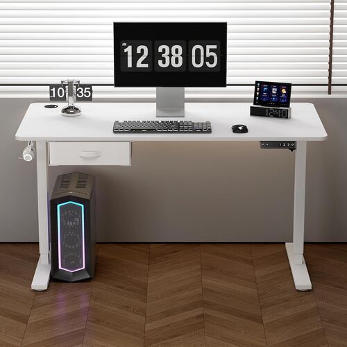 mcc direct Electric Standing Desk, Sit Stand Table, Height Adjustable Electric Standing Computer Desk with Desk Drawer for Home Office(100 X 60cm, White)-Easton