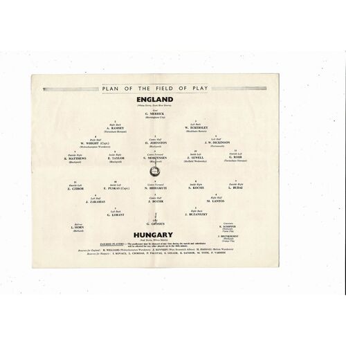 1953 England v Hungary Football Programme