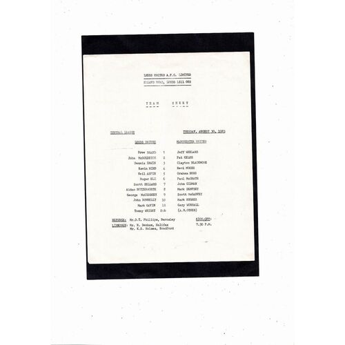 Leeds United v Manchester United Central League Football Programme 1983/84