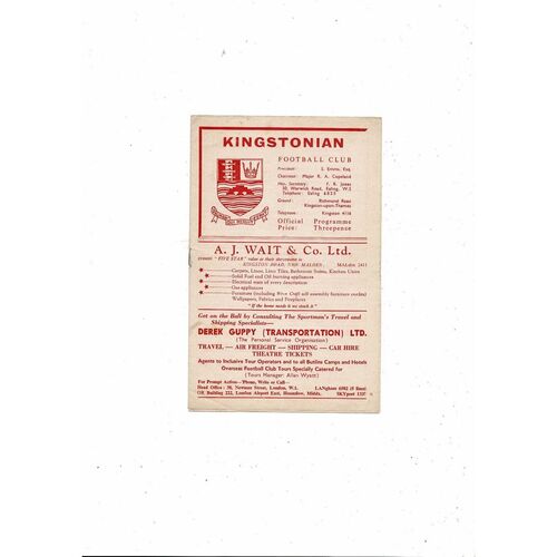 1961/62 Kingstonian v Leytonstone Isthmian League Football Programme