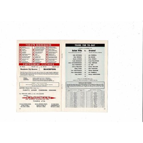 1966/67 Aston Villa v Arsenal Football Programme