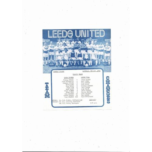 Leeds United v Aston Villa Central League Football Programme 1982/83