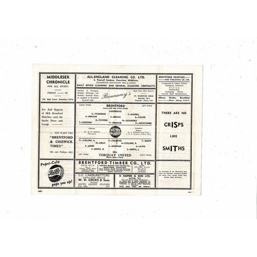 1956/57 Brentford v Torquay United Football Programme