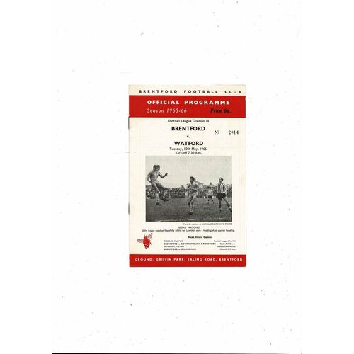 1965/66 Brentford v Watford Football Programme