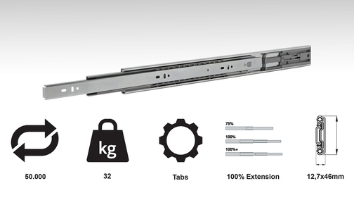 Guide telescopiche a estrazione totale da 32 kg