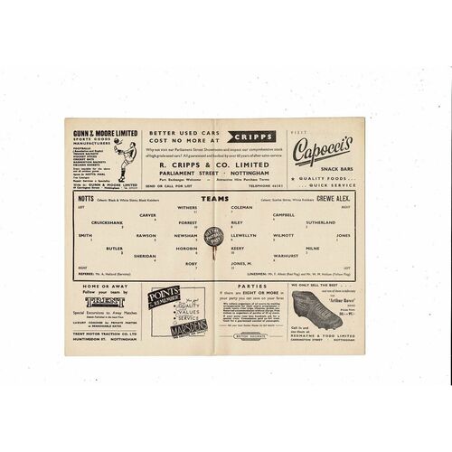 1959/60 Notts County v Crewe Alexandra Football Programme