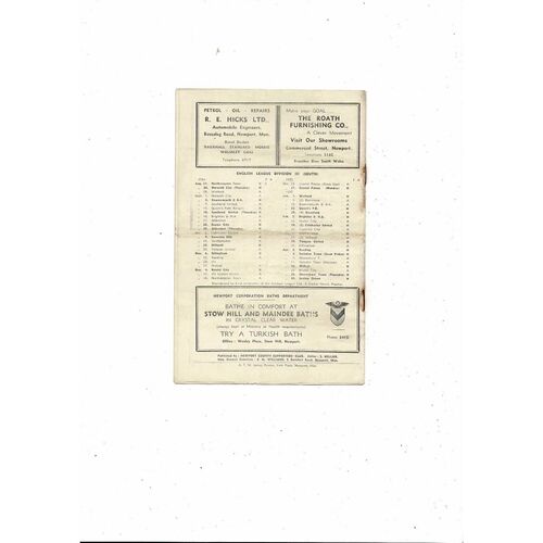 1954/55 Newport County v Northampton Town Football Programme