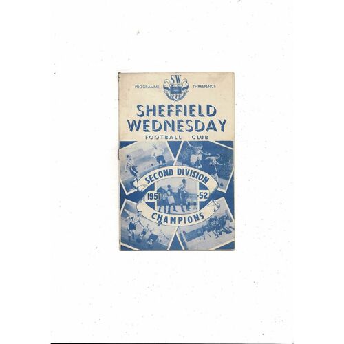 1951/52 Sheffield Wednesday v West Ham United Championship Edition Programme